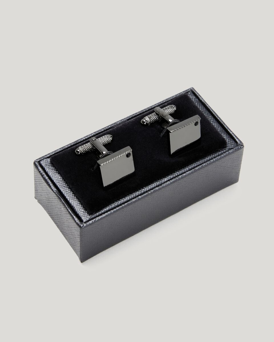 Polished Cufflink With Detailed Edge & Crystal 